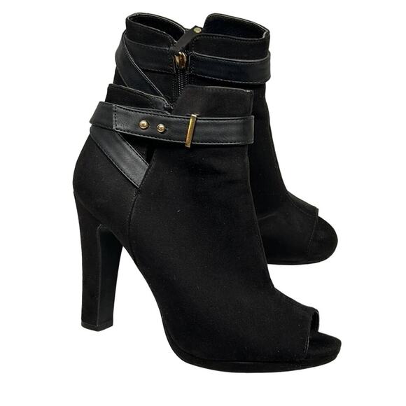 Sam Libby Black Suede Booties peep toe Size 9 Preowned - Picture 2 of 10